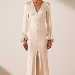 Shona Joy - LA LUNE FRILL CUFF BIAS MIDI DRESS - CREAM